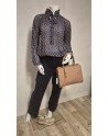 Blouse plissée à motif bleu petrol/moutarde