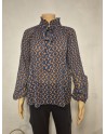 Blouse plissée à motif bleu petrol/moutarde