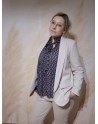 Blouse plissée à motif bleu petrol/moutarde