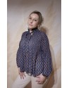 Blouse plissée à motif bleu petrol/moutarde