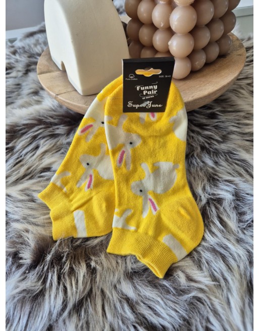 Chaussette funnyPair courte jaune lapin
