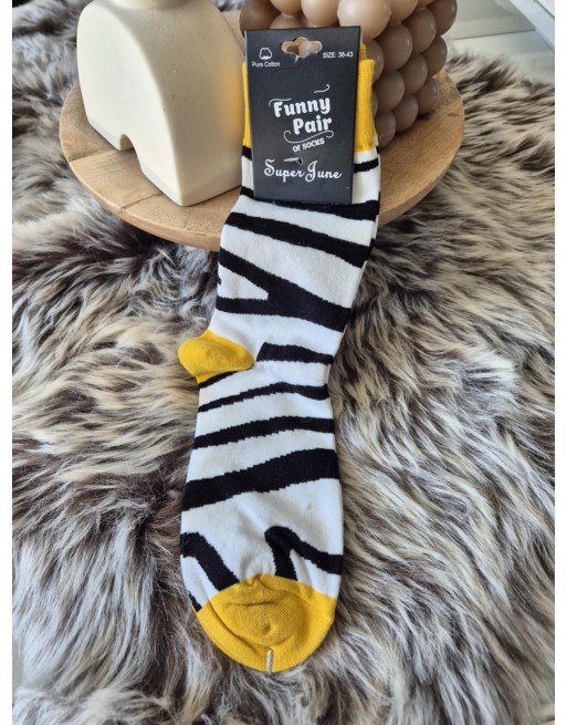 Chaussette FunnyPair haute zébré jaune