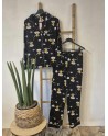 Pyjama noir ultra doux imprimé lunes et de nounours