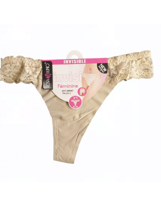 string invisible dentelle beige