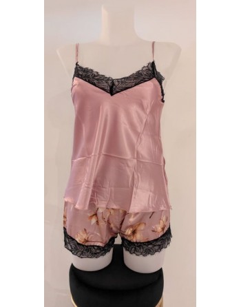 pyjama top + short satin rose