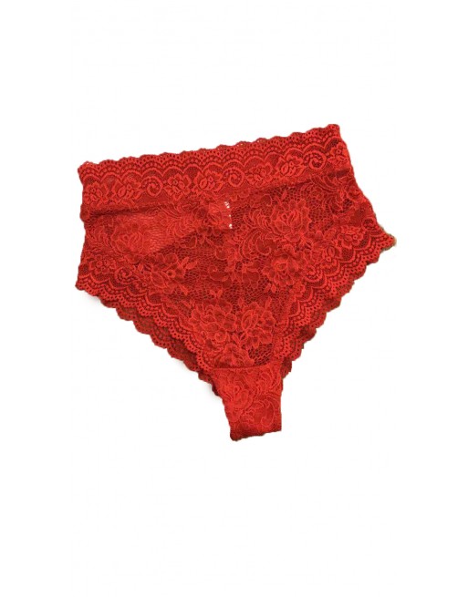 Tanga taille haute en dentelle rouge