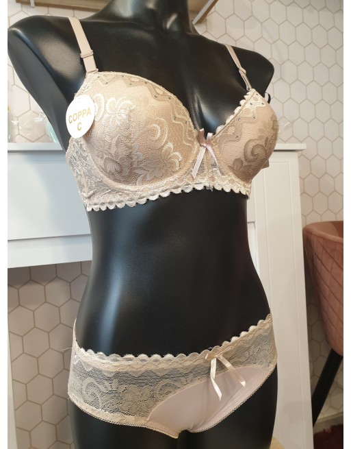 Ensemble beige bonnet C soutien-gorge +culotte