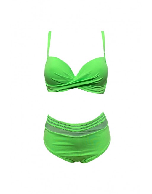 Bikini culotte taille haute vert fluo
