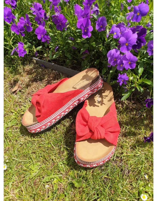 mules à neuds rouge