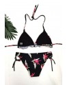 Bikini triangle noir à motifs