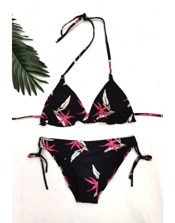 Bikini triangle noir à motifs