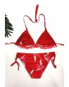 Bikini triangle rouge à motifs