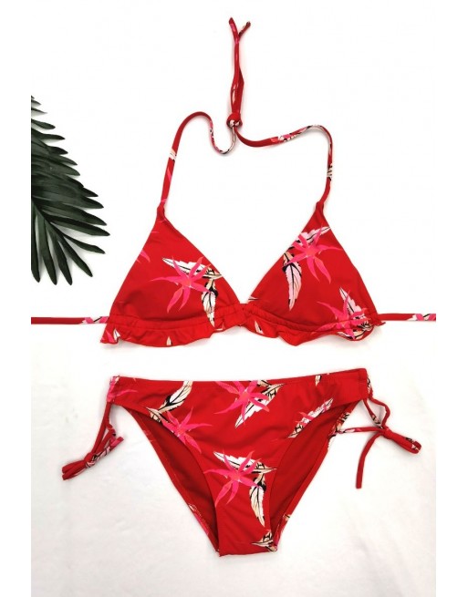 Bikini triangle rouge à motifs