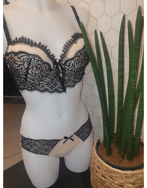 ensemble soutien-gorge culotte noir/beige bonnet B