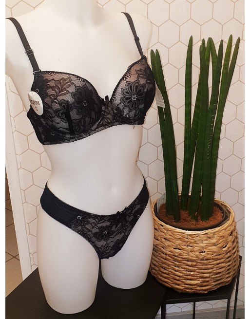 Ensemble soutien-gorge + string Noir bonnet C