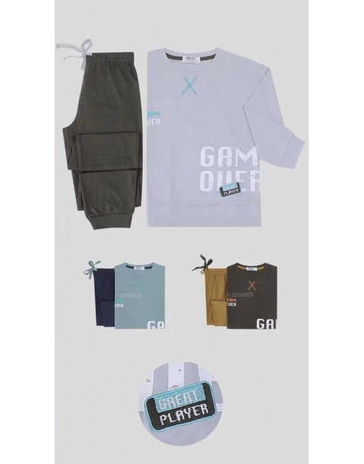 pyjama gamer en coton pour garçon gris