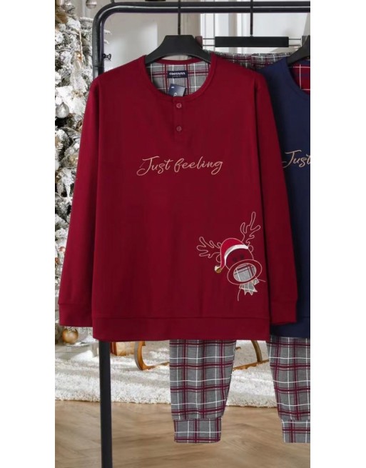 pyjama homme molletonné noel bordeaux