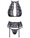 Ensemble 3 pièces en dentelle fleurie noir Kissable