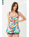 Tankini fleuri blanc et bleu roi