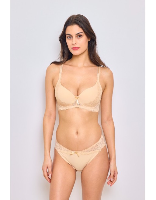 Ensemble soutien-gorge + culotte beige bonnet D
