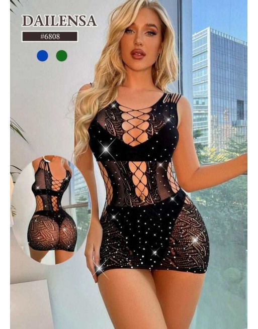 robe sexy resille à strass noir