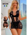robe sexy resille à strass noir