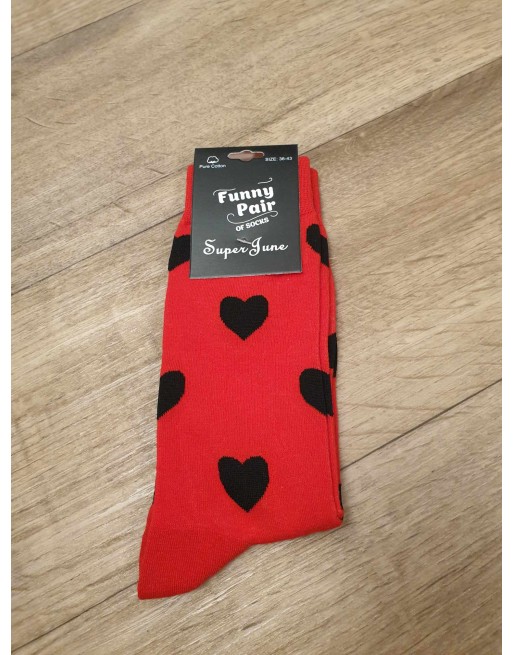 Chaussette FunnyPair haute rouge coeur noir