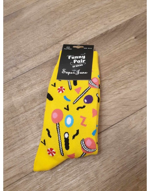 Chaussette FunnyPair haute jaune sucette