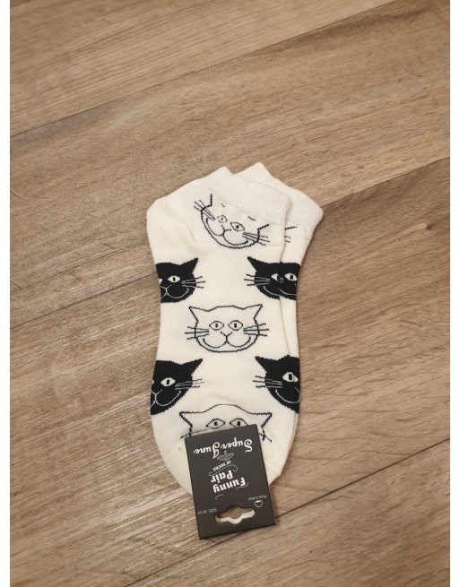 Chaussette funnyPair courte blanche chat