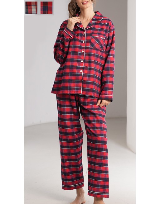 Pyjama à carreaux pour femme rouge foncé