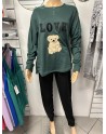 Pyjama coton molletonné ourson Love vert