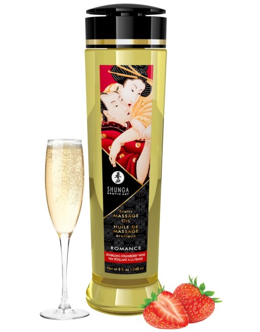 Shunga Huile de Massage Romance vin pétillant à la fraise