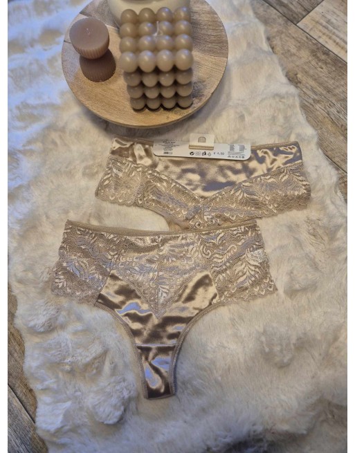 Tanga grande taille satiné beige