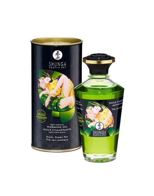 Shunga Huile massage Chauffante aphrodisiac Thé vert 100ml
